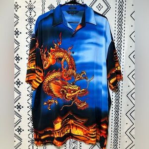 Vintage Y2K MT:2 Chinese Dragon All Over‎ Print Polo Shirt Size Xl